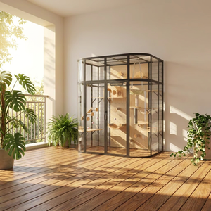 Enclos intérieur pour chat multi-étages en bois de pin massif de qualité supérieure, modèle Héritage - Product Image 1