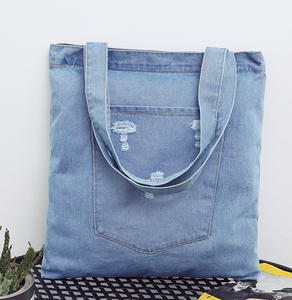 Bolsa de compras de tela vaquera azul reutilizable de suministro de fábrica - Product Image 5