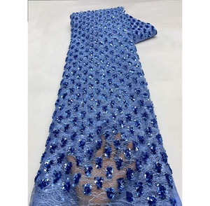 Tela de encaje de red africana blanca al por mayor, tela bordada con lentejuelas para <span class=keywords><strong>vestidos</strong></span> de <span class=keywords><strong>fiesta</strong></span> de mujer, 5 yardas - Product Image 3