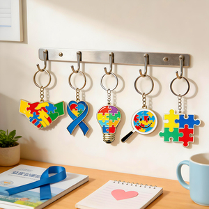 Porte-clés en métal personnalisés thème Puzzle de la Sensibilisation à l'Autisme, émail coloré, breloques de soutien pour la lutte pour la communauté, échantillon 7D, production en série 15D - Product Image 4