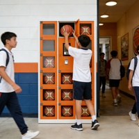 Casier intelligent de location pour ballons de basket et de volley-ball avec système de paiement tactile, armoire de sport et borne de libre-service pour les terrains scolaires