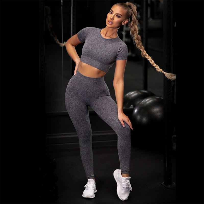 Fashion Modern Breathable Workout Clothing Women Active Wear Leggings Yoga Pants  8 colors Short sleeve