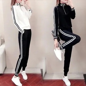 Women's Autumn Winter Casual Two Piece Set Sweatshirt Pants Set White Black Full Sleeve Knitted Polyester Fashion Loose Fit - Product Image 1