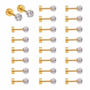Joyería de Acero Inoxidable, Juego de Aretes de Bola con Circonita Chapados en Oro de 18K, Aretes Minimalistas con Cierre de Rosca para Mujer - Product Image 1