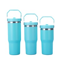 Tumbler Vakum Isolasi Stainless Steel Portabel dengan Pegangan, Cangkir Mug Kopi Perjalanan 30oz