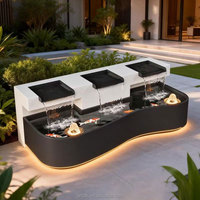 Banc de jardin moderne H175 peu encombrant avec bassin à cascade et jardinière surélevée intégrée pour balcon en hauteur