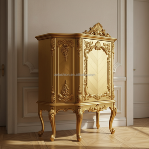 OE FASHION Armoire à vin en bois massif de luxe de style antique français avec feuille d'or pour projet de salon de villa d'hôtel 5 étoiles - Product Image 3