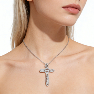 CUSTOM SILVER 10K/14K/18K GOLD PLATED LAB GROWN CVD DIAMOND CLASSIC ENGAGEMENT GIFT SWEATER <b>CHAIN</b> NECKLACE <b>CROSS</b> PENDANT - Product Image 6