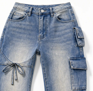 Jean cargo évasé multi-poches pour femme Wangsheng, coupe droite, délavage clair, Spandex/Coton, style Y2K, streetwear décontracté, vintage WS-ZL-01-094 - Product Image 4
