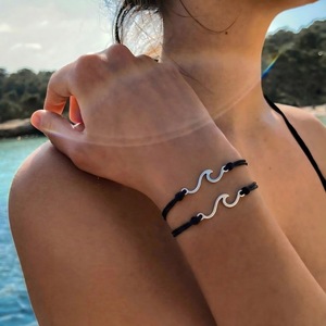 Stainless Steel Beaded <b>Bracelets</b> Wave Design Unisex Fashion Jewelry Set For <b>Couple</b> Inspirational Gift Yiwu Origin - Product Image 2