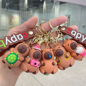 Cute Capibala Rubber Cartoon Dolphin Mouse Doll Keychain 3D Shape Durable Small Pendant Couple Backpack Hanging Accessories