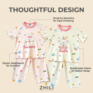<span class=keywords><strong>Pigiama</strong></span> <span class=keywords><strong>Estivo</strong></span> per Bambine con Motivo a Righe in Morbido Poliestere a Rete Manica Corta Abbigliamento da Casa - Product Image 3