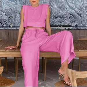 All'ingrosso top e <span class=keywords><strong>pantaloni</strong></span> senza maniche <span class=keywords><strong>in</strong></span> <span class=keywords><strong>lino</strong></span> di cotone 2 pezzi Set da donna <span class=keywords><strong>in</strong></span> <span class=keywords><strong>lino</strong></span> naturale o-collo <span class=keywords><strong>misto</strong></span> <span class=keywords><strong>lino</strong></span> Set da donna - Product Image 2