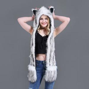 Personalizado de alta calidad de moda de las mujeres de tela de felpa de piel Animal <span class=keywords><strong>cabeza</strong></span> sombrero bufanda de invierno con orejas - Product Image 3