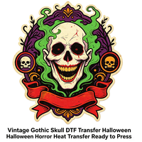 Transfert DTF Prêt à Poser Crâne Gothique Vintage, Transfert Thermique Horreur Halloween pour Vêtements Sombres