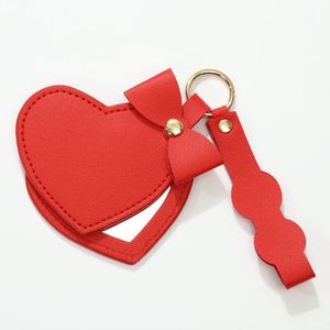 Modern Minimalist Faux Leather Heart Keychain Pendant Macaron Color <b>Small</b> Portable <b>Mirror</b> - Product Image 5