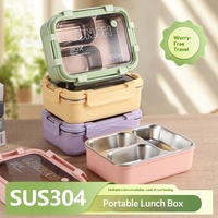 Boîte à lunch compartimentée en acier inoxydable 304, design élégant, hermétique, portable, capacité 800-1000 ml, boîte bento fraîche pour étudiants