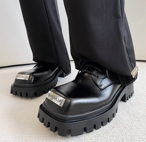 Petit Style Original chaussures décontractées pour hommes tête carrée Derby chaussures semelle épaisse en cuir véritable Style britannique coréen à la mode - Product Image 5