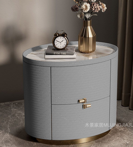 Mesita de Noche Inteligente Moderna de Alta Gama Italiana, Diseño de Lujo en Madera Maciza, Gabinete de Almacenamiento Ovalado con Luz LED Gratis - Product Image 2