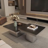 Table basse modulaire carrée durable de style italien, surface en dalle de pierre, pour petits appartements, style moderne minimaliste