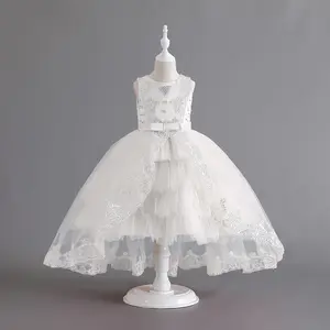 Girl Princess Dress Trailing Sequins Lace Female Model Runway Cospay Training Dancewear Children's Flower Dress