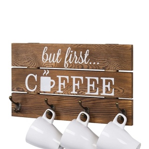 Pemegang Mug kopi kayu pedesaan satu tingkat, terpasang di dinding dapur Bar Organizer rumah pertanian dekorasi dinding kayu desain gantung - Product Image 5