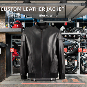 Giacca da Motociclista in Vera Pelle Impermeabile <span class=keywords><strong>Nera</strong></span> Stile Pilota Classico con Logo Personalizzato all'Ingrosso - Product Image 2