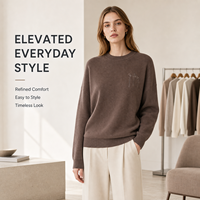 Pull en tricot côtelé taupe personnalisé pour femmes, col rond, manches longues