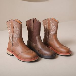 Bottes Western Rétro Eur pour Femme, Broderie Épissée, Mi-Mollet, Talon Carré 4CM, Semelle Antidérapante en Caoutchouc, Doublure en Similicuir - Product Image 3