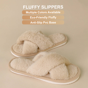 Pantofole da <span class=keywords><strong>donna</strong></span> per interni con suola in PVC antiscivolo, <span class=keywords><strong>comode</strong></span>, soffici, con cinturino incrociato e punta aperta - Product Image 2