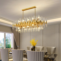 Lustre en cristal doré de luxe pour chambre, salon, salle à manger, luminaire suspendu en tube de cristal pour la maison et l'hôtel