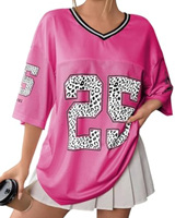 Kaos Jersey Grosir untuk Wanita, Kaos Grafis Oversize, Kaos Jersey Nomor Lucu untuk Remaja Perempuan, Atasan V-Neck Y2k Streetwear