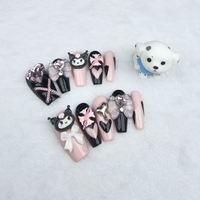 Uñas a presión puro hecho a mano dibujos animados lindo estilo Kurokami alta calidad reutilizable