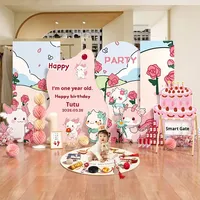 Modern Dijital Baskılı Pembe Karikatür Ejderha Bebek KT Levha Balon Fonu 1. Yaş Günü Kutlama Haftası Töreni Parti Süsleme Seti