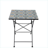 Mesa de Mosaico para Patio, Mesa de Café para Balcón Exterior, Mesa Cuadrada de Metal y Hierro Impermeable, Azulejos de Cerámica, Muebles Plegables de Mosaico