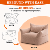 Fauteuil pouf en vrac, fauteuil nid, scellé sous vide, confortable, adapté aux animaux domestiques, en tissu polyester rose noble avec coussin dorsal pour la lecture
