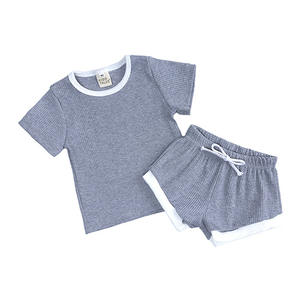 Ensembles de vêtements pour bébés garçons et filles, coton côtelé, manches courtes, couleur unie, vêtements pour nouveau-nés, ensembles de vêtements pour bébés - Product Image 6
