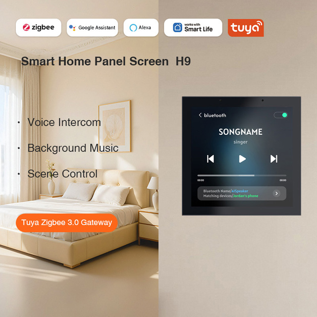 Tuya Zigbee 3.0 Smart Home Panel H9 | Voice Intercom, Background Music, Scene Control & Multi-Assistant Compatibility