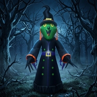 Décoration de jardin amusante pour Halloween : Sorcière gonflable verte à nez pointu, avec chapeau haut et griffes longues