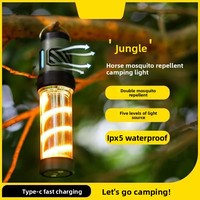 Lampe LED de camping en plein air rechargeable, portable, multifonctionnelle, anti-moustiques, étanche IPX5, support triangulaire magnétique