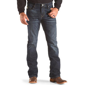 Men's Vintage Western Boot Cut Solid Denim <strong>Work</strong> <strong>Jeans</strong> with Medium Wash Mid Waist Summer Knitted Weaving Method Custom - Product Image 1