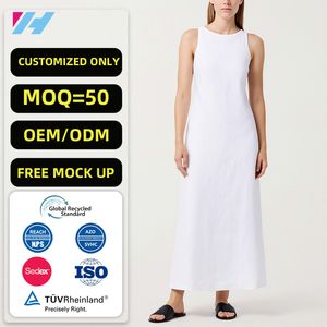 Robes longues maxi sans manches sur mesure de haute qualité, robes en coton et lin chics pour femmes - Product Image 1