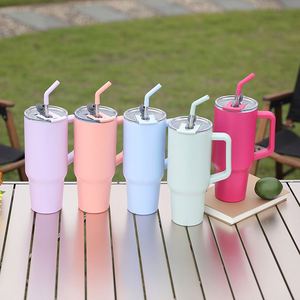 Vaso Térmico de Viaje de Acero Inoxidable de 40oz con Aislamiento al Vacío de Doble Pared, Asa y Popote, Antiderrames, para Bebidas Calientes/Frías, con Logotipo Personalizado - Product Image 2