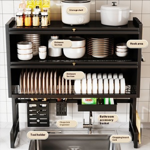 Estante <span class=keywords><strong>para</strong></span> platos de fregadero de cocina multifuncional multicapa con instalación sin taladro, cubierta a prueba de polvo <span class=keywords><strong>y</strong></span> drenaje de encimera - Product Image 4