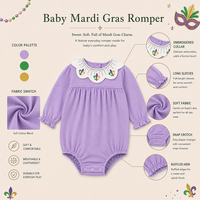 Combinaison bébé à col brodé fleur de lys Mardi Gras 100% coton certifiée CPC personnalisable Puresun, pour enfant de 1 à 6 ans