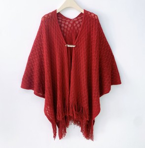 Chales <span class=keywords><strong>de</strong></span> punto <span class=keywords><strong>de</strong></span> verano con diseño calado, capa con flecos, poncho para mujer, color liso, transpirable, bufanda para cubrir el cheongsam - Product Image 3