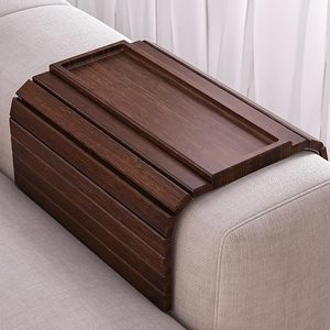 Wooden Sofa Armrest Tray Foldable <b>Bamboo</b> <b>Table</b> For Couch Coffee Tea Serving - Product Image 2