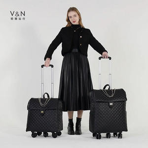 Maleta de Viaje Portátil Americana para <span class=keywords><strong>Mujer</strong></span>, Bolso para Portátil, Maleta de Cuero PU Negra Clásica, Tamaño de Cabina - Product Image 6