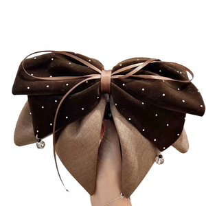 Pince à cheveux en velours style coréen avec grand nœud et pendentif en strass, pince à ressort élégante style <span class=keywords><strong>Cocomelon</strong></span> pour femme - Product Image 4