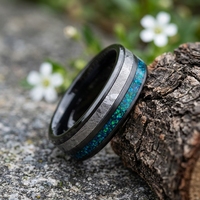 Bague TIZTI en zirconium noir avec incrustation authentique de météorite et d'opale écrasée, bague de luxe en météorite Muonionalusta pour homme